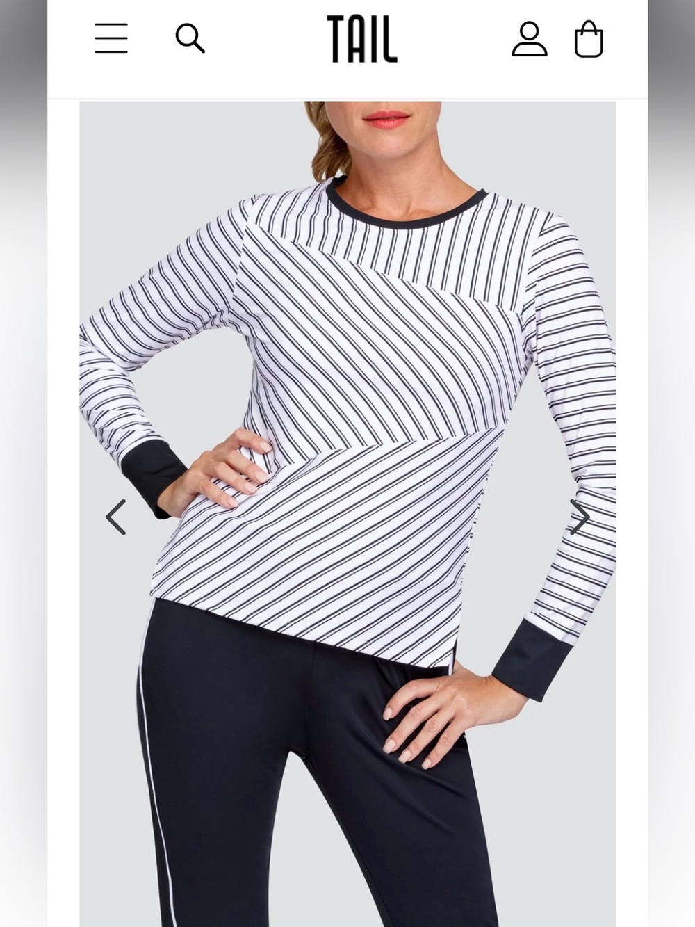TAIL Activewear Golf Tennis Striped Performance Top XL Black White